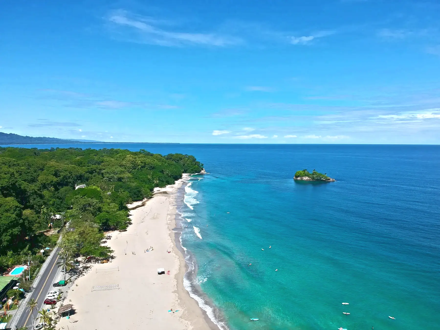 Aerial view of a beach and forest on the Caribbean coast of Limón, Costa Rica